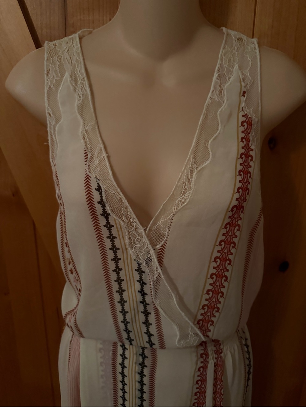 ASTR The Label Sheer Lace Trim Flowing Boho Striped Maxi Dress Size M - Picture 6 of 14